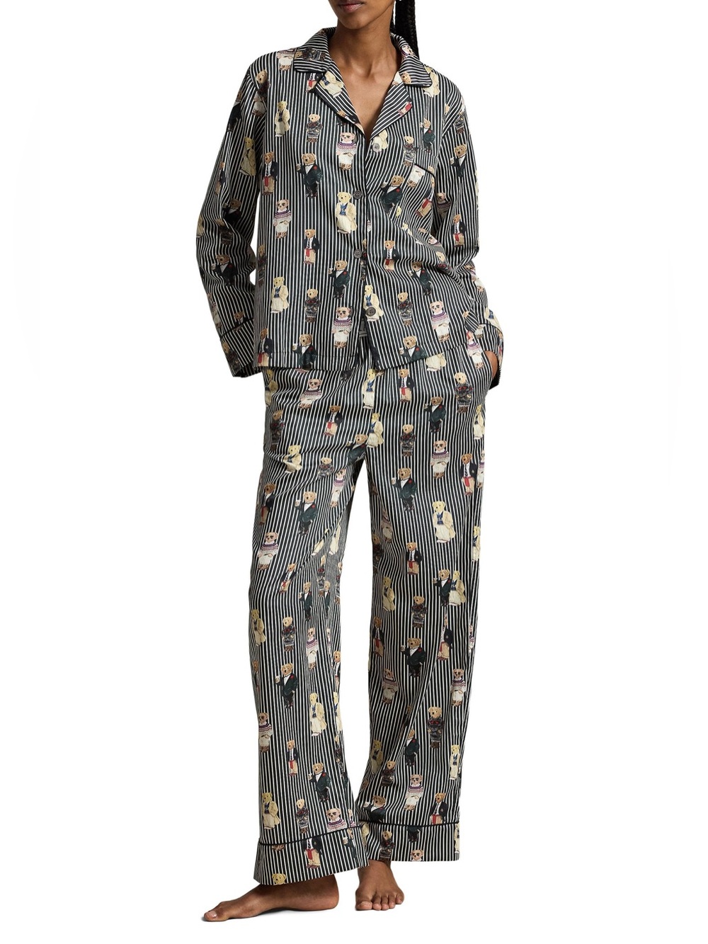 NWT Polo Ralph Lauren Madison Bear Striped Cotton Sateen Pajama Set